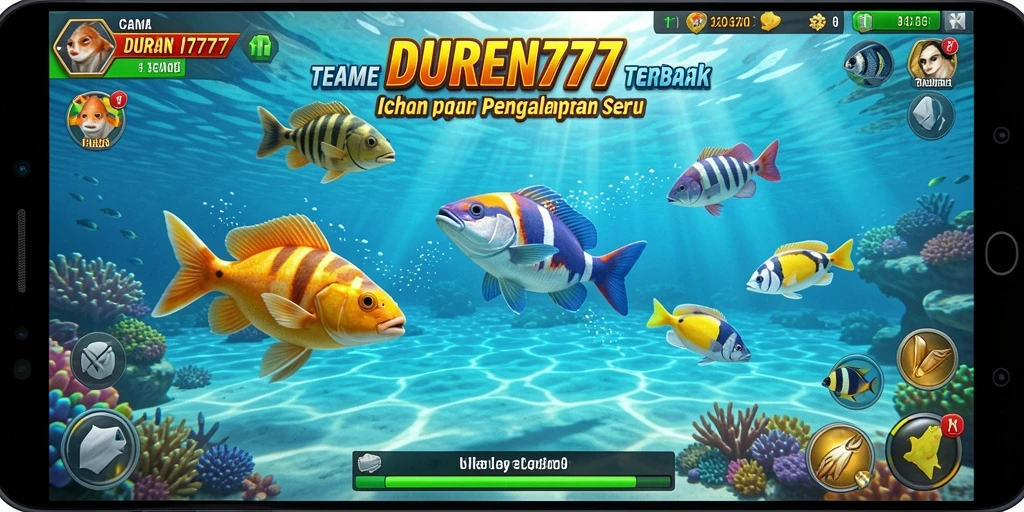 Screenshot dari gameplay DUREN777 dengan aksi menembak ikan.
