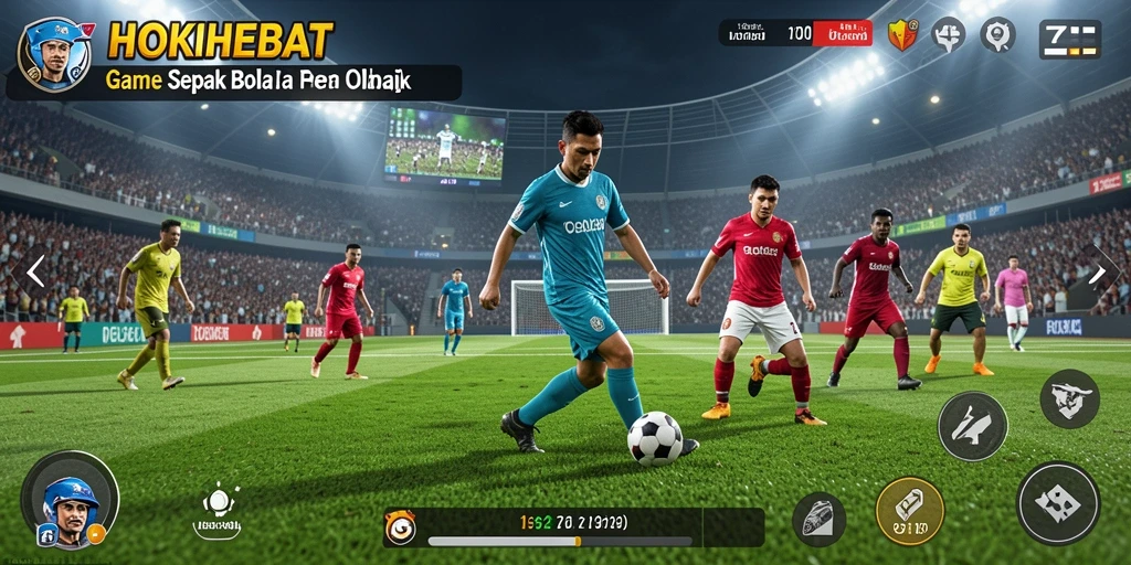 Screenshot HOKIHEBAT menampilkan aksi intens dalam pertandingan sepak bola.