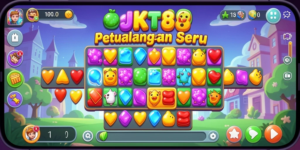Tampilan gameplay JKT8 dengan beragam kombinasi permata Match-3.