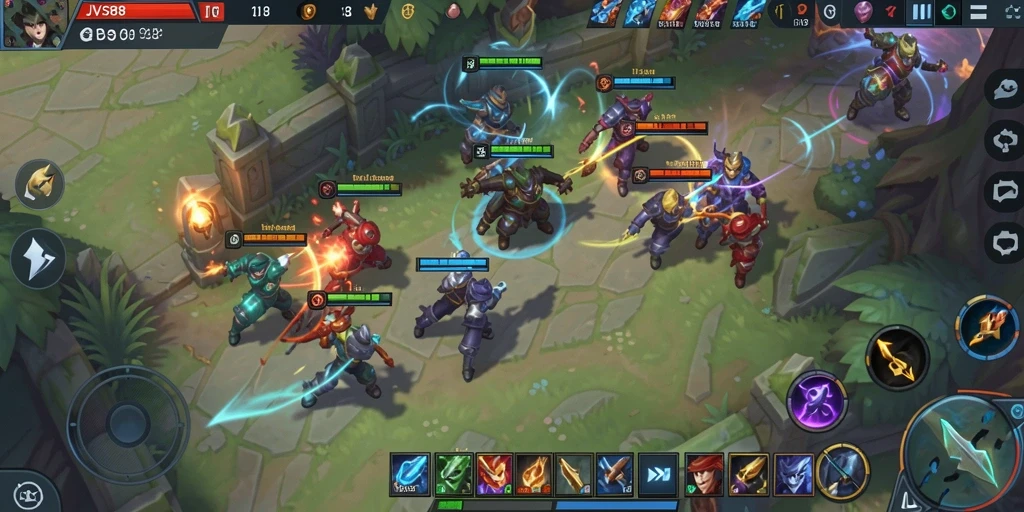 Tampilan gameplay seru JVS88 dengan aksi pertarungan MOBA.