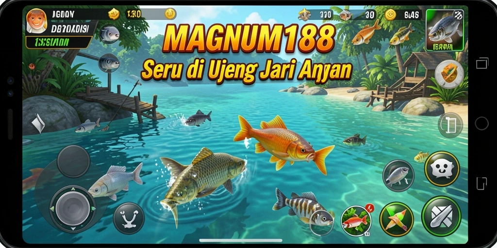 Tampilan gameplay menarik dari MAGNUM188 saat memancing di laut.