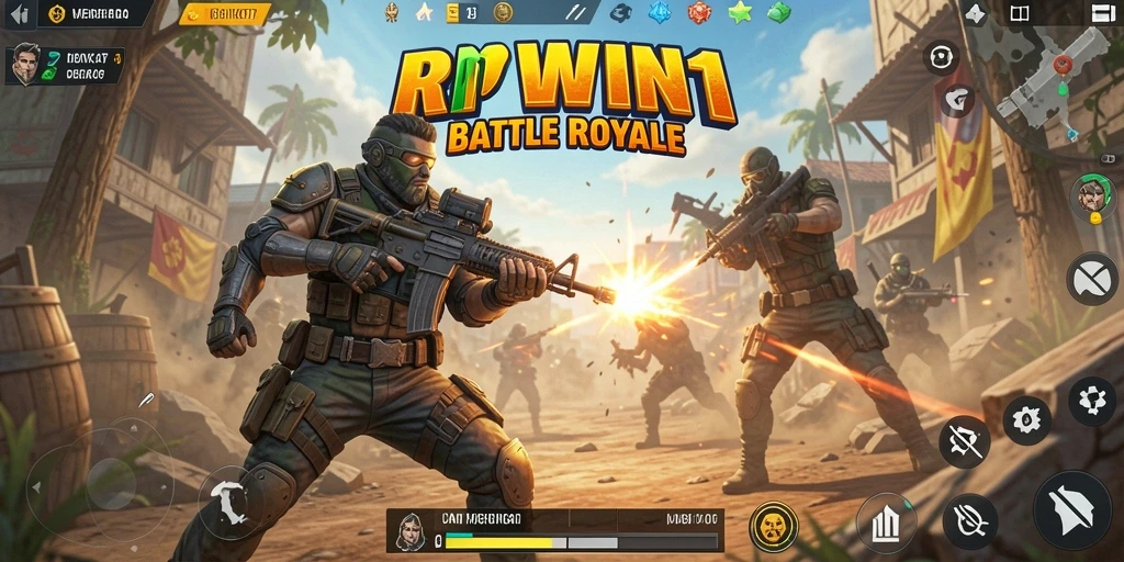Tampilan permainan epik dalam RPWIN1 dengan pertempuran Battle Royale.