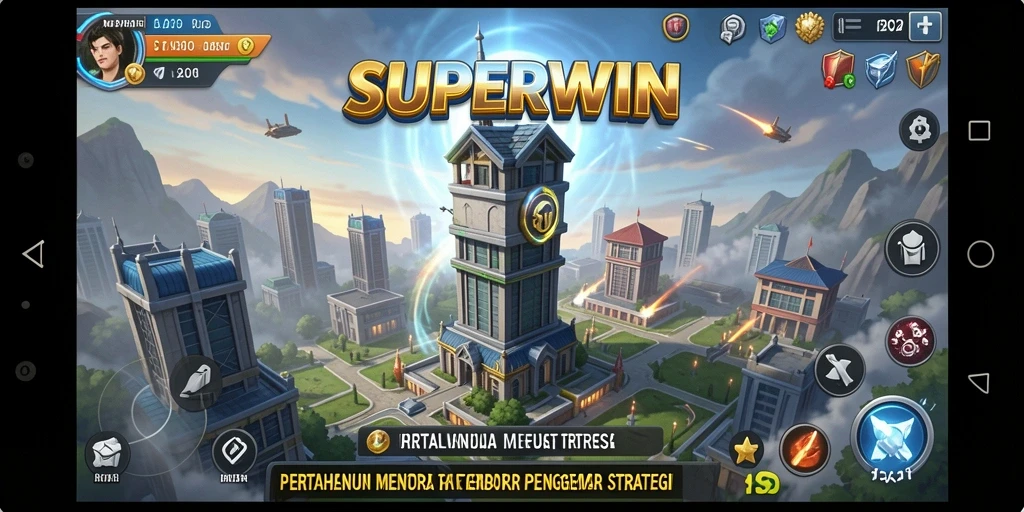 Tampilan gameplay SUPERWIN yang menakjubkan di dalam game Tower Defense.